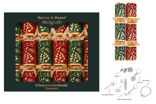 Harvey & Mason - 6 Large Exquisite Christmas Crackers - Red & Green Flock