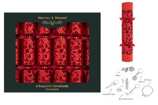 Harvey & Mason - 6 Large Exquisite Christmas Crackers - Red Flock