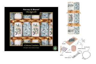 Harvey & Mason - 6 Large Deluxe Christmas Cracker - White & Light Blue Mistletoe