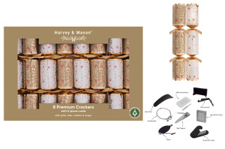 Harvey & Mason - 8 Premium Christmas Crackers - White & Gold - Foliage