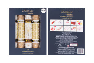 10 Family Eco Christmas Crackers - Gold & White - Snowflake