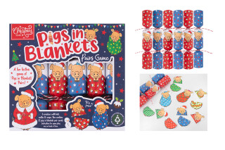 Christmas Time - 6 Family Game Crackers - Red & Blue - Pigs in Blankets