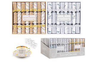 8 Mini Saucer Christmas Crackers - Silver & Gold