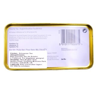 New English Teas - English Breakfast Tea 40 Tea Bags - "Time for Tea" Vintage Tin