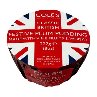 Cole's Traditional Christmas Pudding  with Whiskey - Union Jack Design - 12 x 227g