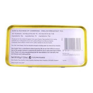 New English Teas - English Breakfast Tea 40 Tea Bags - William & Kate Tin