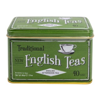 New English Teas - English Afternoon Tea 40 Tea Bags - Green Traditional Vintage Tin
