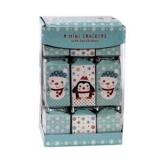 12 x 9 Mini Squared Christmas Cracker - Blue & White - Snowman & Penguin