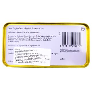 New English Teas - English Breakfast Tea 40 Tea Bags - Berry Red Traditional Vintage Tin