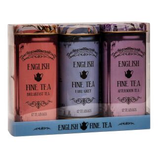 New English Teas - English Tea Selection - English Fine Tea Vintage Tins - 12 x 3 x 12 Teabags