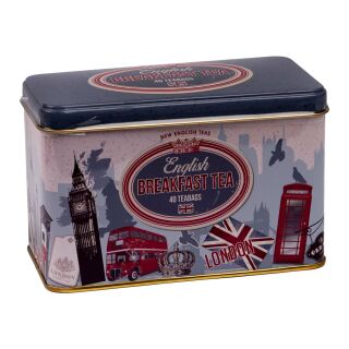 New English Teas - English Breakfast Tea 16 x 40 Tea Bags - London Vintage Tin
