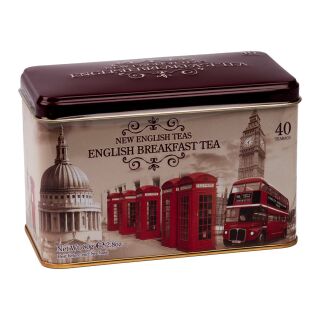 New English Teas - English Breakfast Tea 16 x 40 Tea Bags - British Vintage Tin