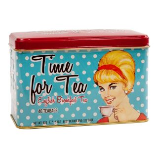 New English Teas - English Breakfast Tea 16 x 40 Tea Bags - "Time for Tea" Vintage Tin