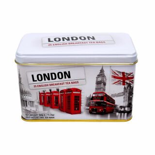 New English Teas - English Breakfast Tea 16 x 25 Individually Wrapped and Tagged Tea Bags - London Phone Box & Bus