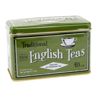 New English Teas - English Afternoon Tea 16 x 40 Tea Bags - Green Traditional Vintage Tin