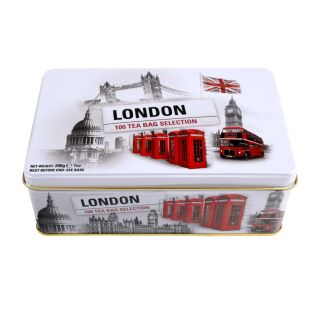 New English Teas - English Tea Selection (Breakfast, Earl Grey, Afternoon) 12 x 100 Tea Bags - London Phone Box & BusTin
