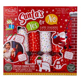 Christmas Time - 6 Family Game Crackers - Red & White - Santa's Yes or No