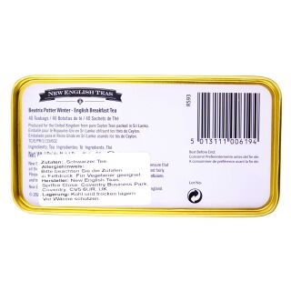New English Teas - English Breakfast Tea 40 Tea Bags - Beatrix Potter "Peter Rabbit - Christmas Tree" Tin
