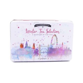 New English Teas - English Tea Selection (Breakfast, Earl Grey, Afternoon) 12 x 72 Tea Bags - London Winter Skyline Tin