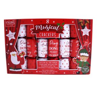 Christmas Time - 12 x 8 Family Game Crackers - Red & White - Musical Whistle