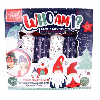 Christmas Time - 12 x 6 Family Game Crackers  -  Blue & White - Who Am I? - Gonk