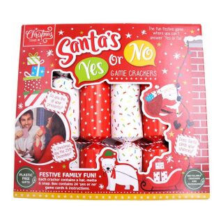 Christmas Time - 12 x 6 Family Game Crackers - Red & White - Santas Yes or No