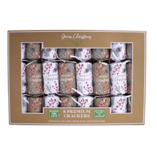Green Christmas - 8 Premium Eco Christmas Crackers - Brown & White
