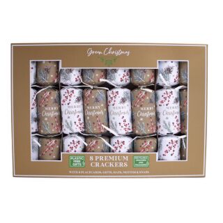 Green Christmas -  8 x 8 Large Premium Eco Christmas Crackers - Brown & White