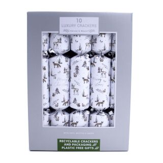 Harvey & Mason - 12 x 10 Large Luxury Eco Christmas Cracker - White & Silver - Woodland