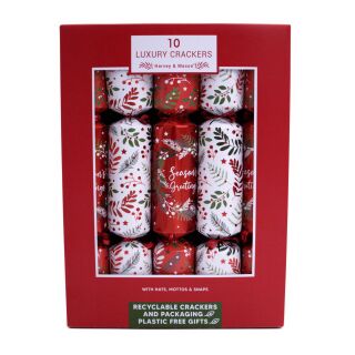 Harvey & Mason - 12 x 10 Large Luxury Eco Christmas Cracker - Red & White - Seasons Greetings