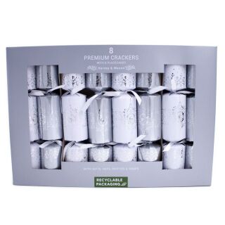 Harvey & Mason - 8 x 8 Extra Large Premium Christmas Crackers - Silver & White - Snowflake