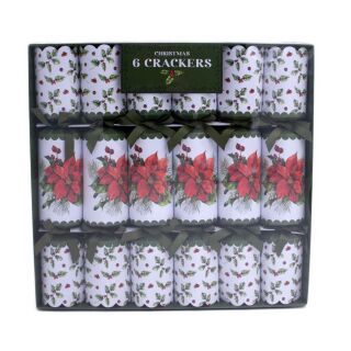 Christmas Cracker 6 x 6 Pack - White & Green - Holly & Poinsttia with Biscuit Cutters