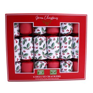Green Christmas - 6 x 6 Large Deluxe Christmas Cracker - Red & White - Holly