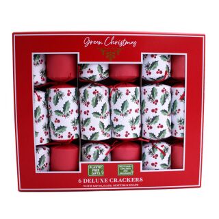 Green Christmas - 6 x 6 Large Deluxe Eco Christmas Cracker - Red & White - Holly