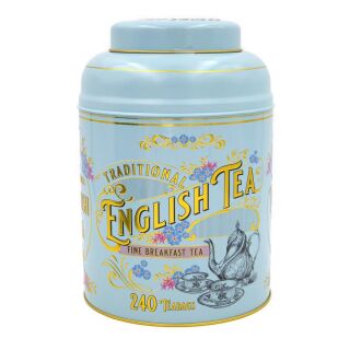 New English Teas - English Breakfast Tea 4 x 240 Tea Bags - Vintage Victorian Tin - Light Blue