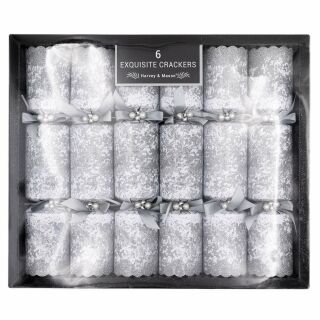 Harvey & Mason - 6 x 6 Large Exquisite Christmas Crackers - Silver Glitter