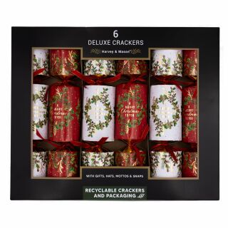 Harvey & Mason - 6 x 6 Large Deluxe Christmas Cracker  - Red & White - Wreath & Holly