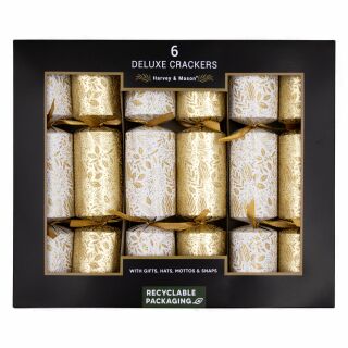 Harvey & Mason - 6 x 6 Large Deluxe Christmas Cracker  - Gold & White - Glitter Leaf