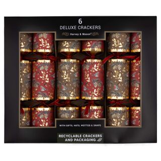 Harvey & Mason - 6 Large Deluxe Christmas Cracker  - Red & Gold - Robin
