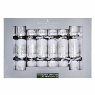 Harvey & Mason - 8 x 8 Extra Large Premium Christmas Crackers - Silver & White - Silver Tree