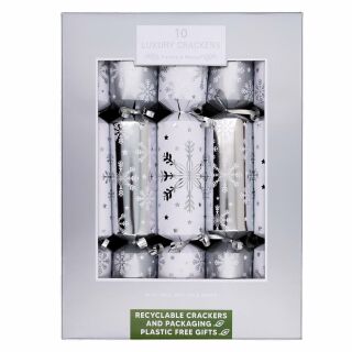 Harvey & Mason - 12 x 10 Large Luxury Eco Christmas Cracker - Silver & White - Snowflake