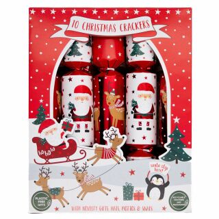 12 x 10 Family Eco Christmas Crackers - Red & White - Santa & Rudolph