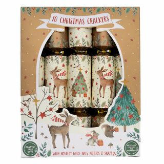 12 x 10 Family Eco Christmas Crackers - Brown & Cream - Reindeer