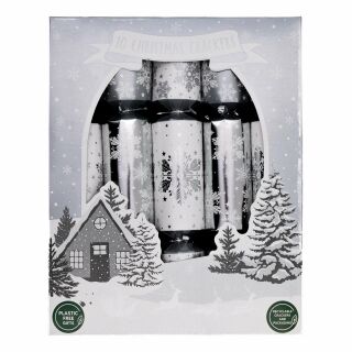12 x 10 Family Eco Christmas Crackers - Silver & White - Snowflake