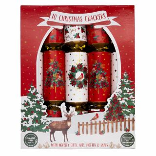 12 x 10 Family Eco Christmas Crackers - Red & White - Tree & Wreath