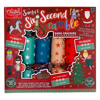 Christmas Time - 6 Family Game Crackers - Diverse Colours - Santa's Six Second Scramble