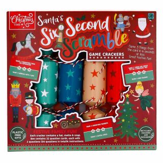 Christmas Time - 12 x 6 Family Game Crackers - Diverse Colours - Santa's Six Second Scramble
