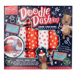 Christmas Time - 12 x 6 Family Game Crackers  - Red & White - Doodle Dash(er)