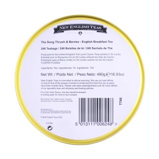 New English Teas - English Breakfast Tea 240 Tea Bags - Song Thrush and Berries Tin - Mint